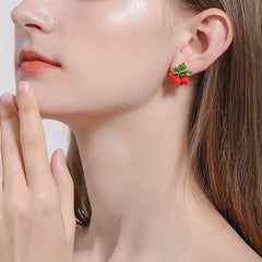 18k Handcrafted Enamel Hawthorn Earrings - Medium