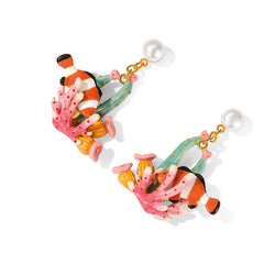18K Ocean Clown Fish Enamel Earrings
