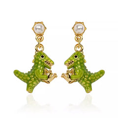 18K Princess Crown Dinosaur Enamel Earrings