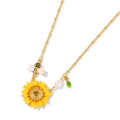 18K Bee Sunflower Enamel Necklace