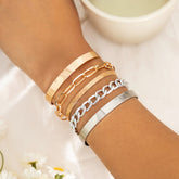 5 Pcs Gold Silver Tone Adjustable Herringbone Curb Cable Chain Bangle Bracelet Set