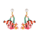 18K Ocean Clown Fish Enamel Earrings