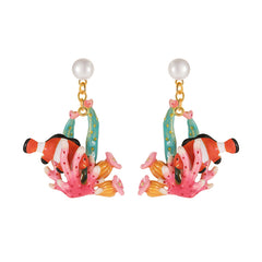 18K Ocean Clown Fish Enamel Earrings