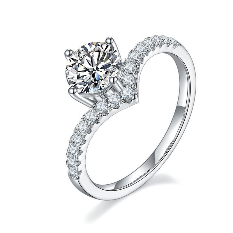 DEDEJILL Treasure Pave Round Cut S925 Silver Platinum-Plated Moissanite Women's Ring - 1ct D Grade