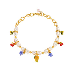 18K Flower Pearl Fruit & Enamel Spirit Bracelet
