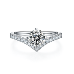 DEDEJILL Treasure Pave Round Cut S925 Silver Platinum-Plated Moissanite Women's Ring - 1ct D Grade