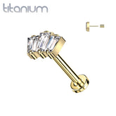 Implant Grade Titanium Gold PVD Triple Baguette White CZ Gem Threadless Push In Labret