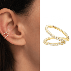 925 Sterling Silver Double Band White CZ Fake Conch Ear Cuff Hoop