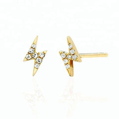 925 Sterling Silver Gold Plated White CZ Lightning Bolt Minimal Earring