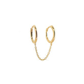 925 Sterling Silver Gold PVD Single Dainty Double Hoop With Chain Minimal Hoop Earring
