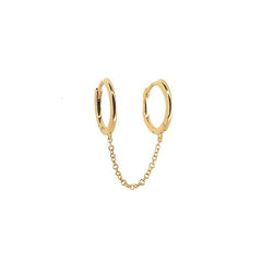 925 Sterling Silver Gold PVD Single Dainty Double Hoop With Chain Minimal Hoop Earring