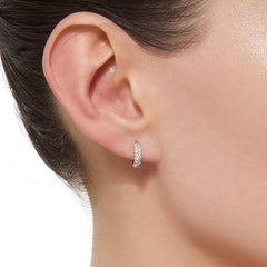 925 Sterling Silver Rose Gold PVD Minimal Women's Double Row White CZ Hinged Clicker Hoop Earrings