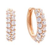 925 Sterling Silver Rose Gold PVD Minimal Women's Double Row White CZ Hinged Clicker Hoop Earrings