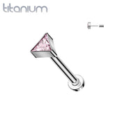 Implant Grade Titanium Pink CZ Triangle Threadless Push In Labret