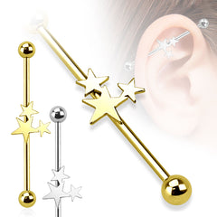 316L Surgical Steel Triple Star Industrial Barbell