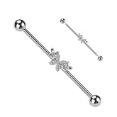 316L Surgical Steel White CZ 4 Petal Flower Industrial Barbell