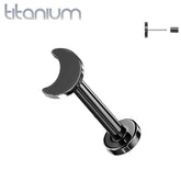 Implant Grade Titanium Threadless Push In Tragus/Cartilage Black PVD Crescent Moon Stud With Flat Back