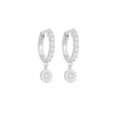 Pair of 925 Sterling Silver White CZ Gem Sun Dangle Minimal Hoop Earrings