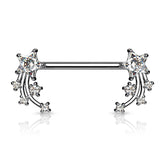 316L Surgical Steel White CZ Shooting Star Nipple Ring Straight Barbell