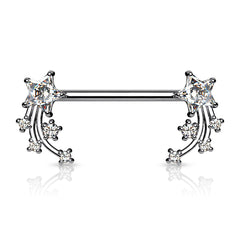 316L Surgical Steel White CZ Shooting Star Nipple Ring Straight Barbell