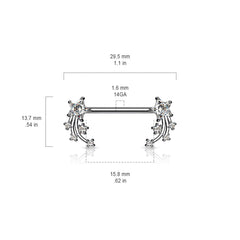 316L Surgical Steel Aqua & White CZ Shooting Star Nipple Ring Straight Barbell