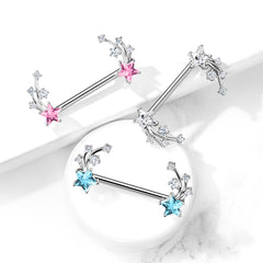 316L Surgical Steel Aqua & White CZ Shooting Star Nipple Ring Straight Barbell
