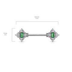 316L Surgical Steel 4 Petal Design White CZ & Opal Nipple Ring Straight Barbell