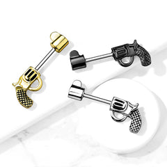 316L Surgical Steel Black PVD Large Revolver Straight Barbell Nipple Ring
