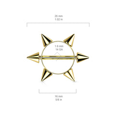 316L Surgical Steel Rainbow PVD Multi Spike Nipple Ring Shield Straight Barbell