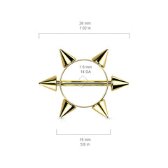 316L Surgical Steel Multi Spike Nipple Ring Shield Straight Barbell