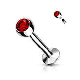 316L Surgical Steel Internally Threaded Red CZ Labret Flat Back