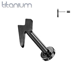 Implant Grade Titanium Threadless Push In Tragus/Cartilage Black PVD Lightning Bolt Stud With Flat Back