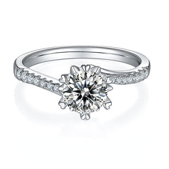 DEDEJILL Twisted Micro-Pavï¿?Snowflake Sterling Silver Plated White Gold Round Cut Moissanite Ring-1ct D Grade