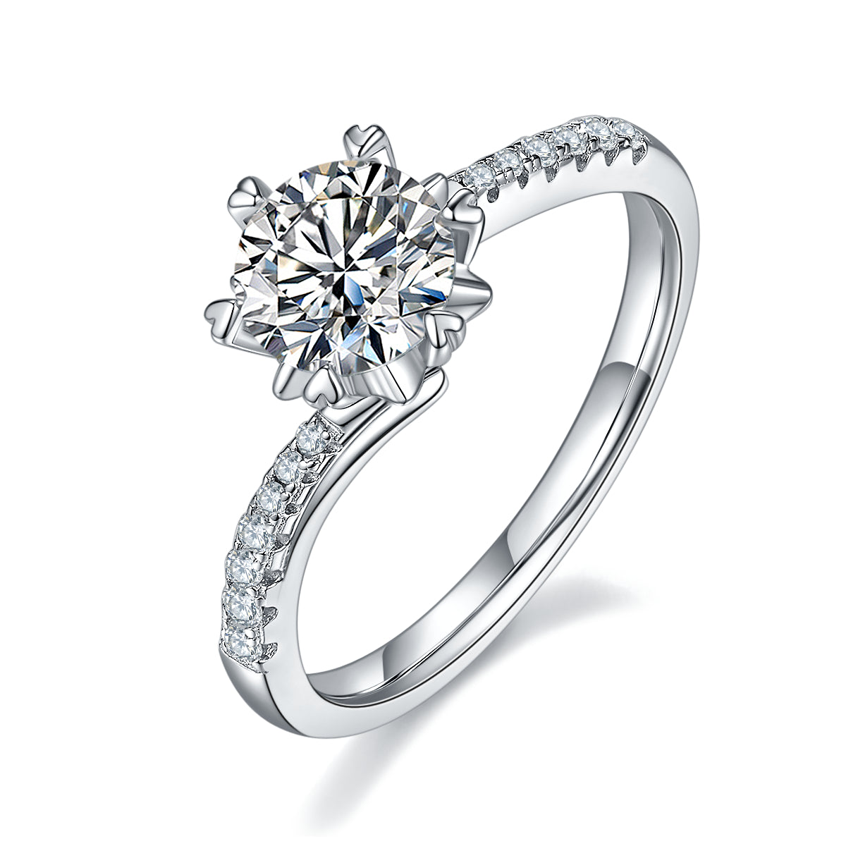 DEDEJILL Twisted Micro-Pavï¿?Snowflake Sterling Silver Plated White Gold Round Cut Moissanite Ring-1ct D Grade