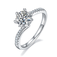 DEDEJILL Twisted Micro-Pavï¿?Snowflake Sterling Silver Plated White Gold Round Cut Moissanite Ring-1ct D Grade