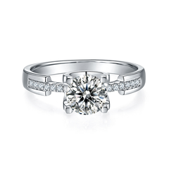 DEDEJILL Classic 4-Prong Hourglass Waist Pave Round Cut S925 Silver Platinum-Plated Moissanite Women's Ring - 1ct D Grade