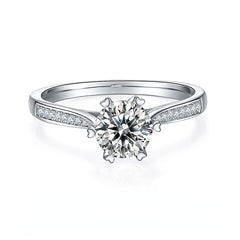DEDEJILL Turn of Fortune Pave Sterling Silver Plated Platinum Round Cut Moissanite Ring-1ct D Grade