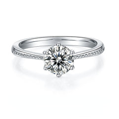 DEDEJILL Pearl-Edged Promise Sterling Silver Plated Platinum Round Cut Moissanite Ring-1ct D Grade