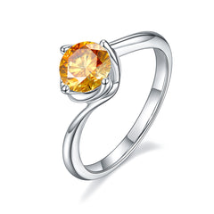DEDEJILL Twisted Blossom Bud Sterling Silver Plated White Gold Round Cut Moissanite Ring-1ct D Grade