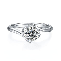 DEDEJILL Twisted Blossom Bud Sterling Silver Plated White Gold Round Cut Moissanite Ring-1ct D Grade