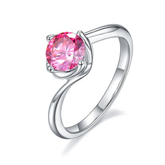 DEDEJILL Twisted Blossom Bud Sterling Silver Plated White Gold Round Cut Moissanite Ring-1ct D Grade