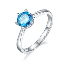 DEDEJILL Straight-Arm Six-Prong Sterling Silver Plated White Gold Round Cut Moissanite Ring-1ct D Grade