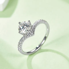DEDEJILL Treasure Pave Round Cut S925 Silver Platinum-Plated Moissanite Women's Ring - 1ct D Grade