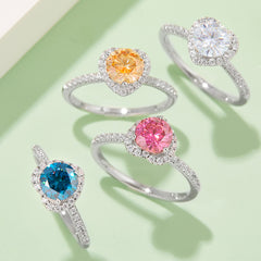 DEDEJILL Devoted Love Sterling Silver Plated White Gold Moissanite Heart Halo Ring-1ct D Grade