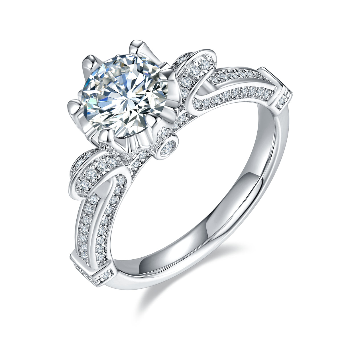 DEDEJILL Swan Lake Sterling Silver Plated White Gold Round Cut Moissanite Ring-1ct D Grade