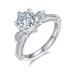DEDEJILL Swan Lake Sterling Silver Plated White Gold Round Cut Moissanite Ring-1ct D Grade