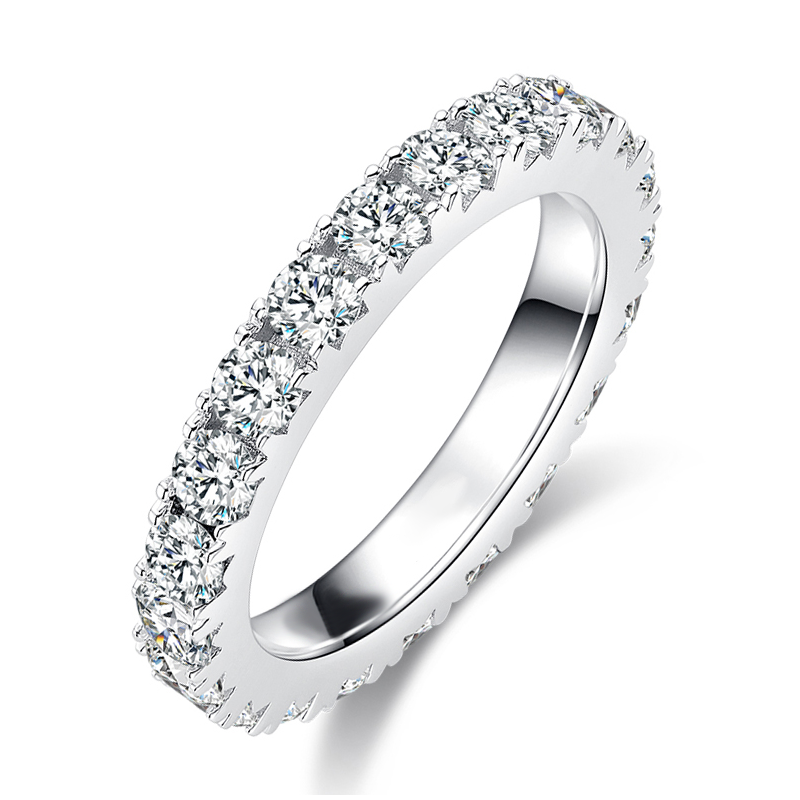 DEDEJILL Full Circle Pave S925 Sterling Silver Platinum-Plated Moissanite Ring - 3.0mm D Grade