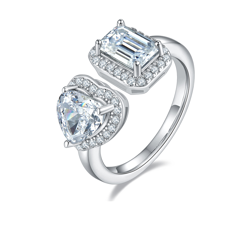 DEDEJILL Gemini - Dancing Heart Halo Moissanite S925 Silver Platinum-Plated Women's Ring - 1ct D Grade