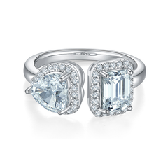 DEDEJILL Gemini - Dancing Heart Halo Moissanite S925 Silver Platinum-Plated Women's Ring - 1ct D Grade