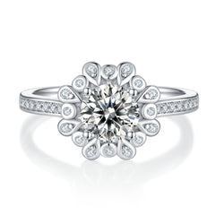 DEDEJILL Dazzling Fireworks Sterling Silver Plated White Gold Round Cut Moissanite Halo Ring-1ct D Grade